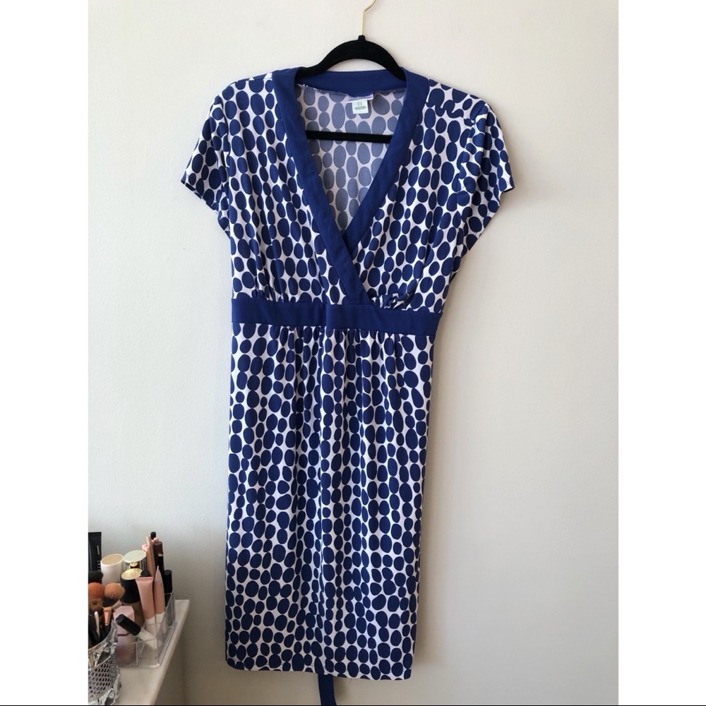 Women’s Blue and White Polka Dot Maternity Dress Size Large